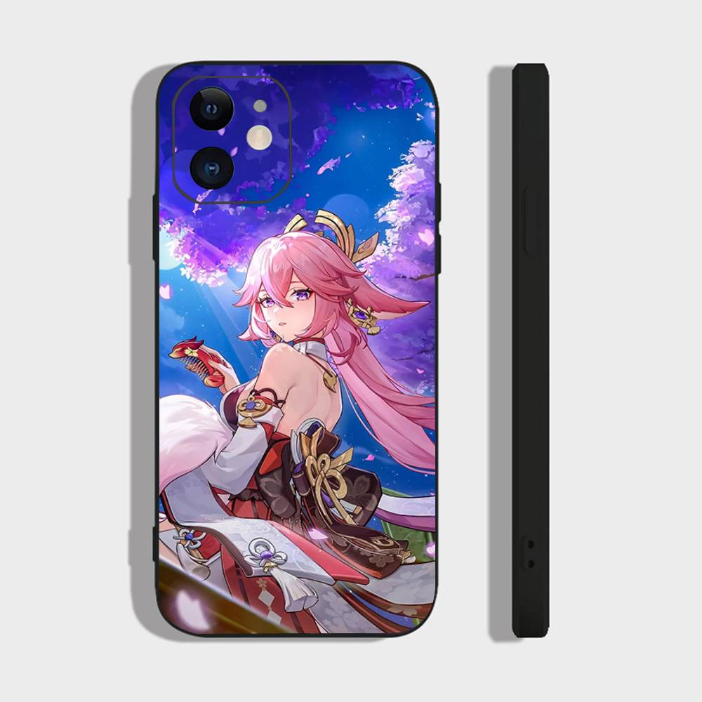 Yae Miko Animation Spiel G-Genshin I-Impact Handyhülle Für IPhone 17 Air 16 15 14 13 Pro Max 11 12 Schwarze Silikonhülle