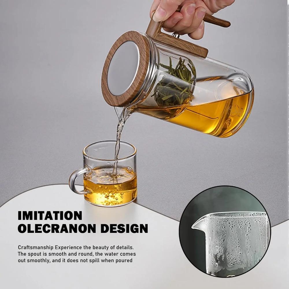 Enchanti Tea Pot with Infusers for Loose Tea 600ML with Wooden Handle One Click Switch Tea Filtration Teapots Dropshipping