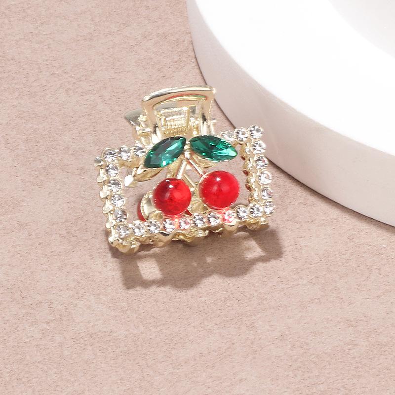 Exquisite Rhinestone Cherry Small Claw Clip for Women's Bangs and Forehead Hair.