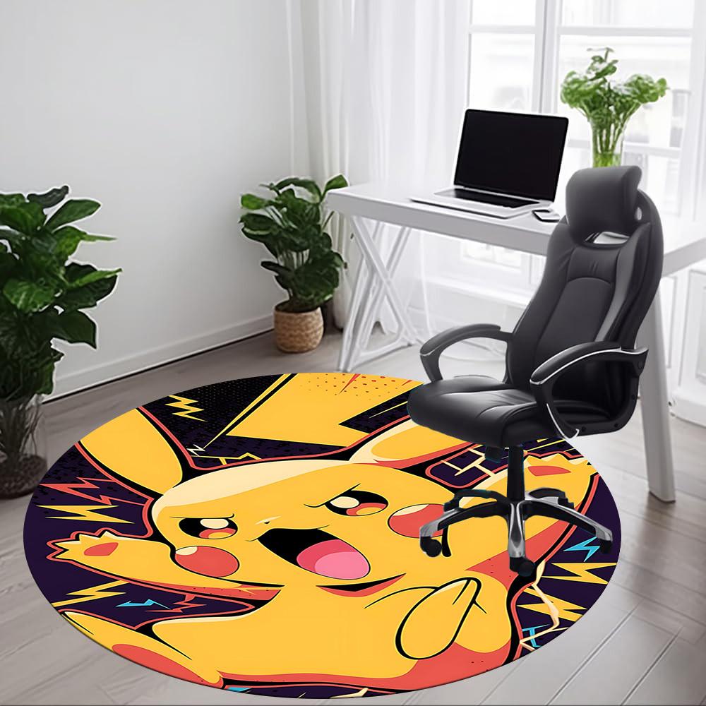 1pc Pikachu Energy Office Round Area Rug, Indoor Mat Suitable For Office, Under Office Chairs Bedroom Living Room Home Decor, Room Deco