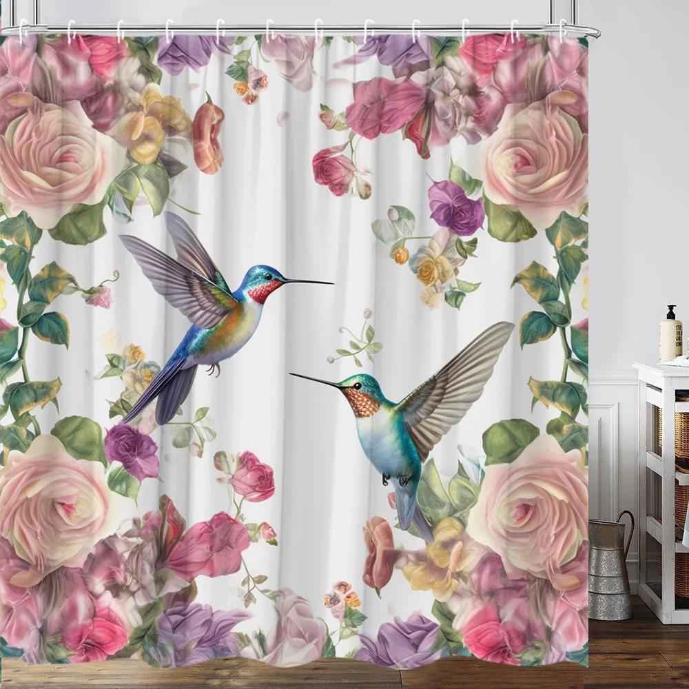 Flower Hummingbird Shower Curtain Watercolor Butterfly Cartoon Plants Farm Garden Home Polyester Fabric Bathroom Decor Curtains