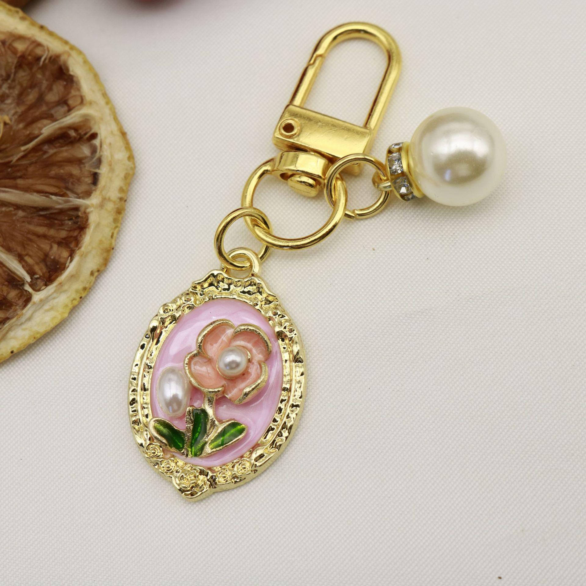 French Retro Luxury Enamel Keychain with Monet Garden Oil Painting