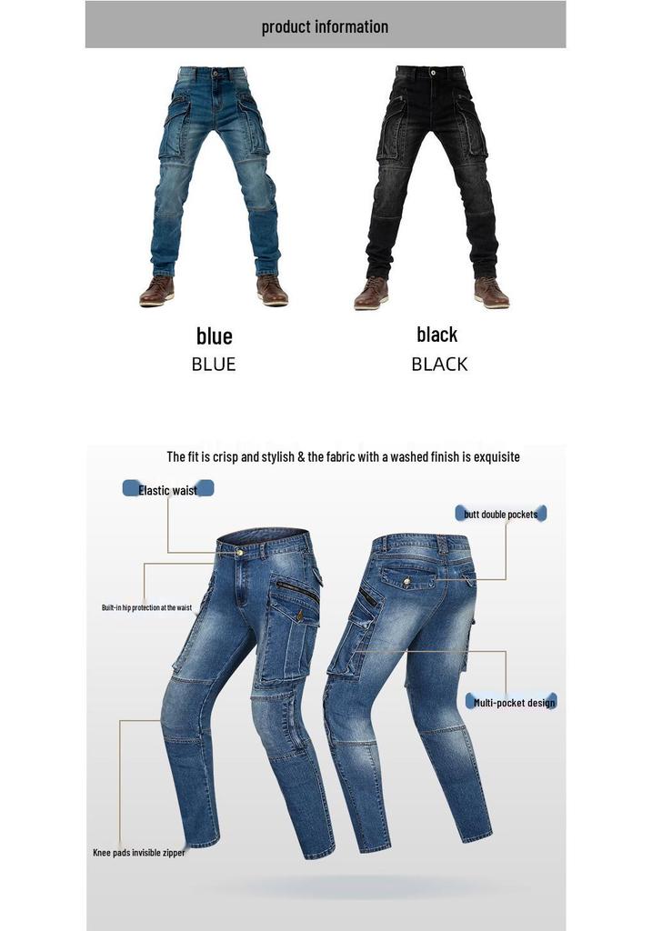 Motorcykelbyxor för män - Fyra säsonger - Fallsäker, Stor ficka, Smal passform, Högelastisk denim
