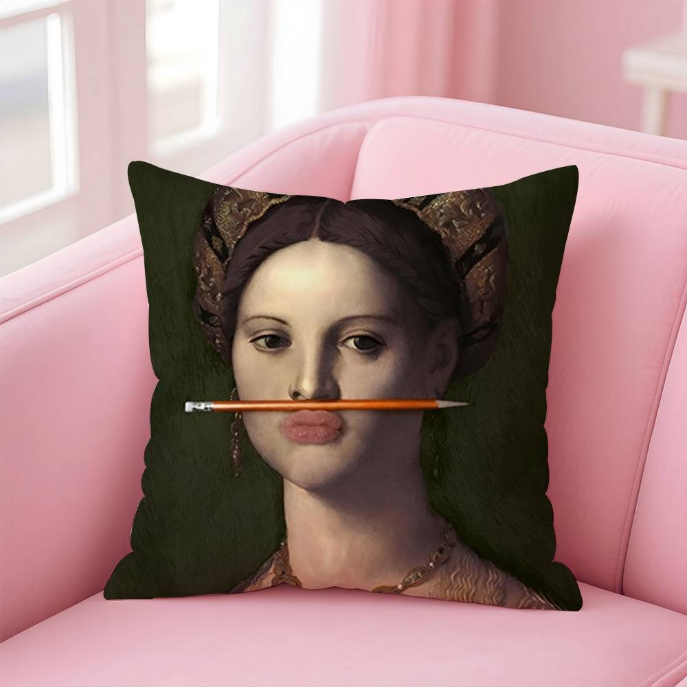 

Classical European Fun Figures Painting Pillow Case Anti-dustmite Pillow Invisible zipper silky short plush Sofa cushion cover 16x16Inch