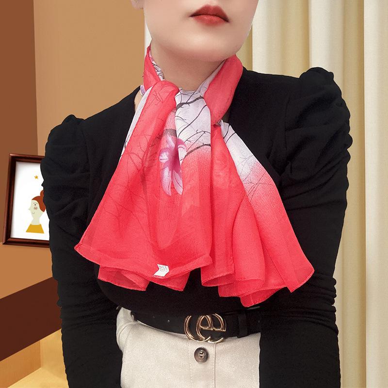 Large 95cm Square Korean Silk Chiffon Scarf for Women - Printed Neck or Head Scarf