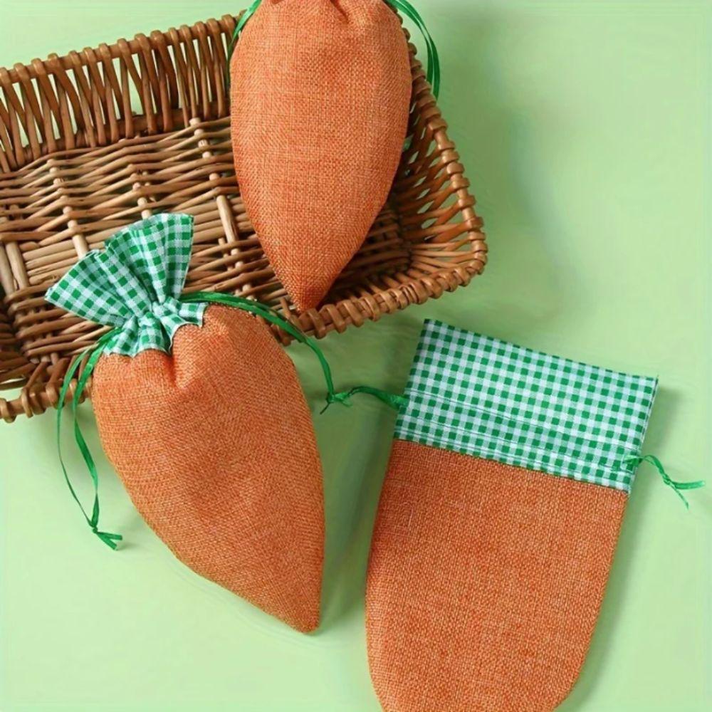 Carrot-Shaped Easter Present Bag Linen Material Drawstring Party Bags Easter Decorations