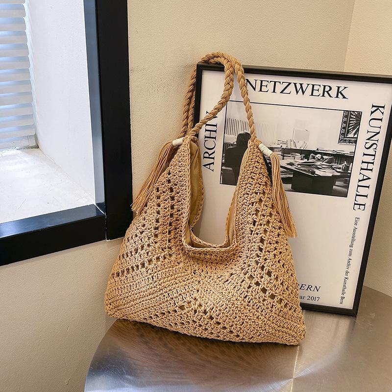 

Large capacity woven bag women s summer new versatile shoulder messenger bag premium seaside beach bag хаки