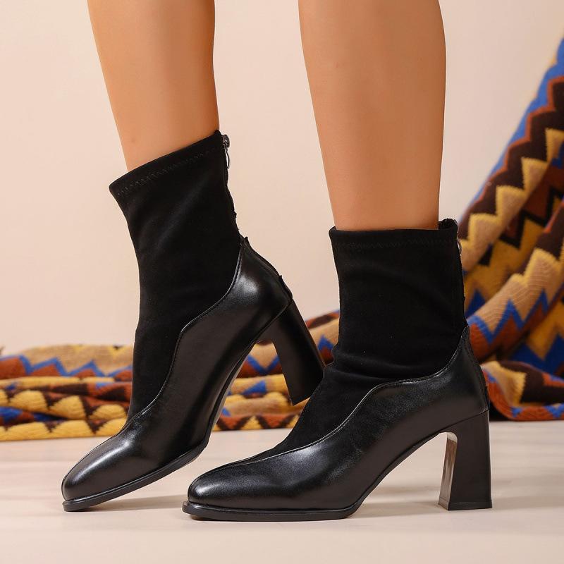 Skinny high-heeled fashion boots Winter new thick-heeled retro large-size Martin boots