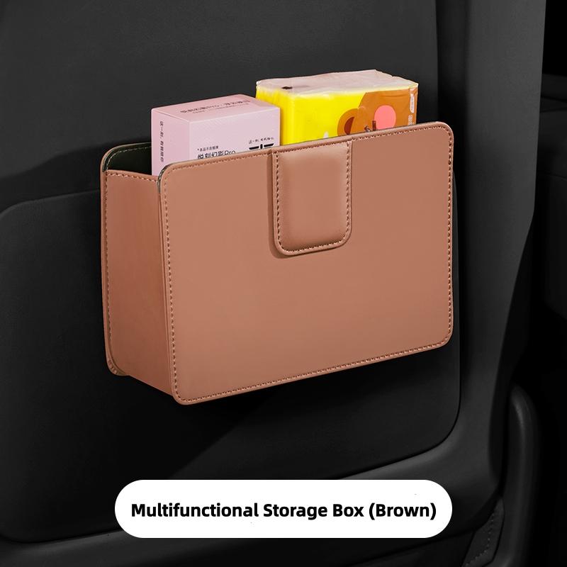 Leather Car Door Storage Box Multifunctional Car Trash Can Universal Foldable Sundries Bag Seat Back Garbage Bag Car Accessories