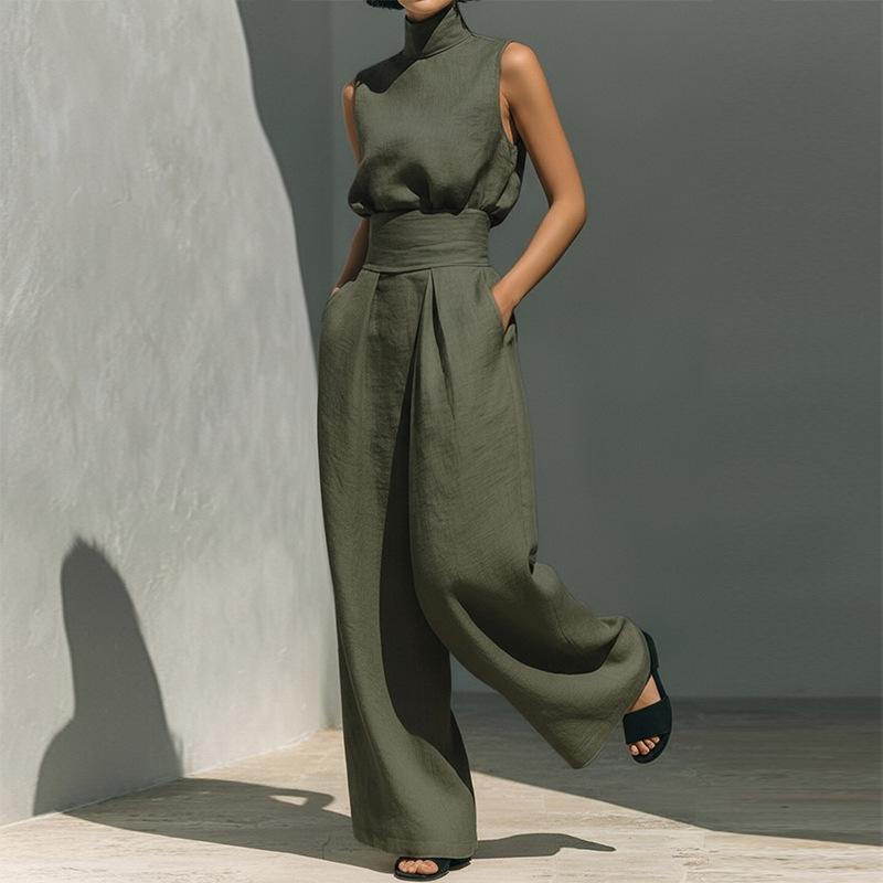 2026 Cross-border Foreign Trade European and American Women's Wear: Spring/Summer New Fashionable Cotton-Linen Sleeveless Long Pants Casual Set for Wo