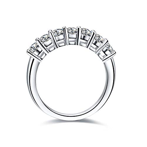 [THREE MAN] 0.7 Carat 7 Diamond Ring in Sterling Silver; White Gold Plated Anniversary Ring for Women