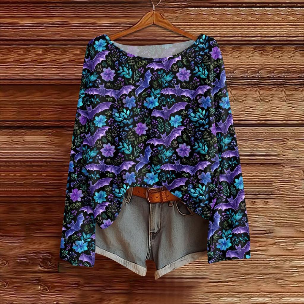 Long Sleeve Shirts For Women Print Graphic Tees Blouses Casual Plus Size Basic Tops Pullover