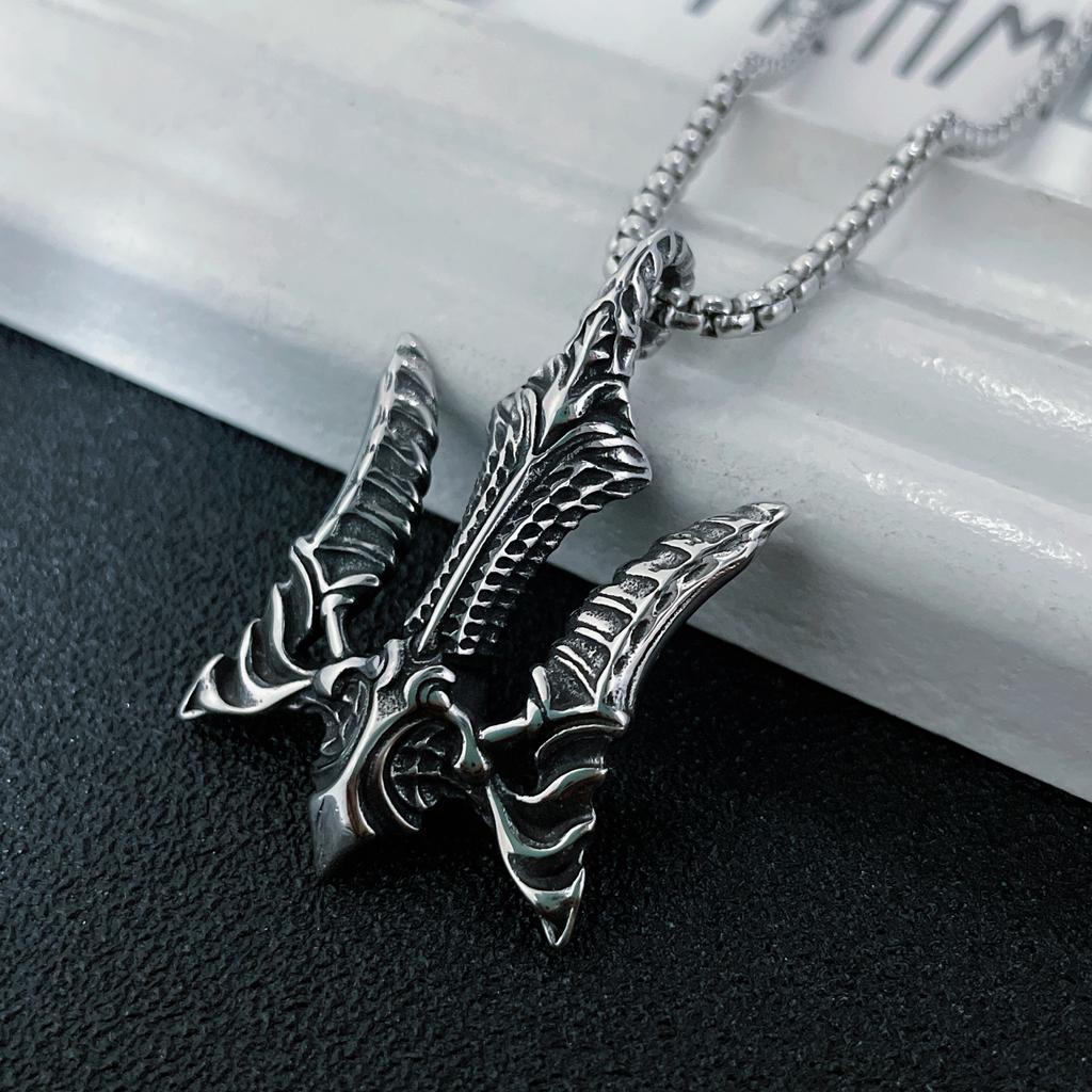 Viking Norse Trident Pendant Necklace Stainless Steel Jewelry for Men Women Retro Viking Accessories Gift