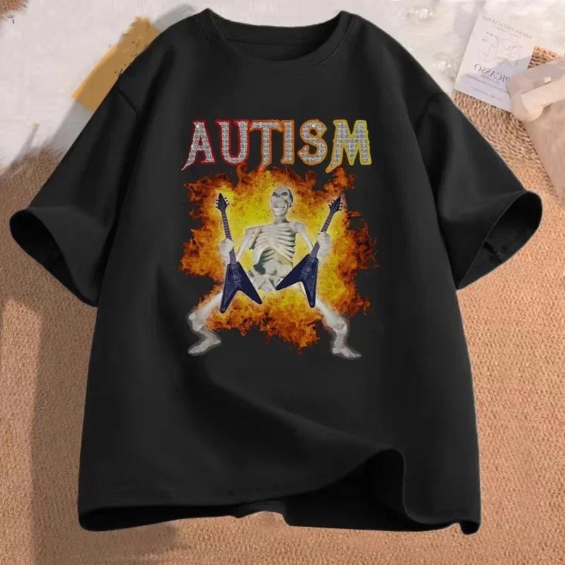 Autistic Funny Skeleton T Shirt Women Men Autism Edgy Skeleton Meme T-shirt Casual Short Sleeve Tshirt Round Neck Clothes