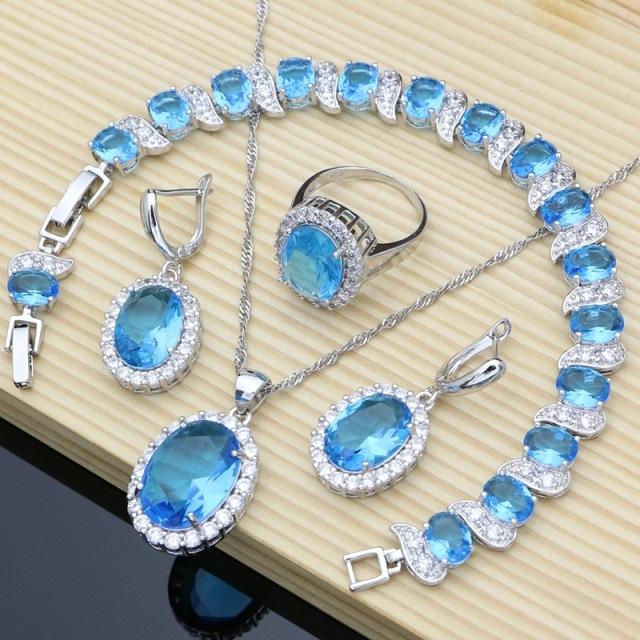 Red Garnet Cubic Earrings Pendant Necklace Bracelet Ring Set