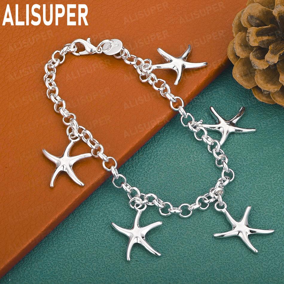 925 Sterling Silver Five-Pointed Star Side Chain Handheld Bracelet Gift Jewelry 20CM