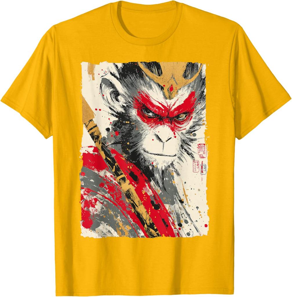 Sun Wukong Monkey King Fierce Japanese Art Graphic Tee Breathable Cotton Casual TShirt For Men