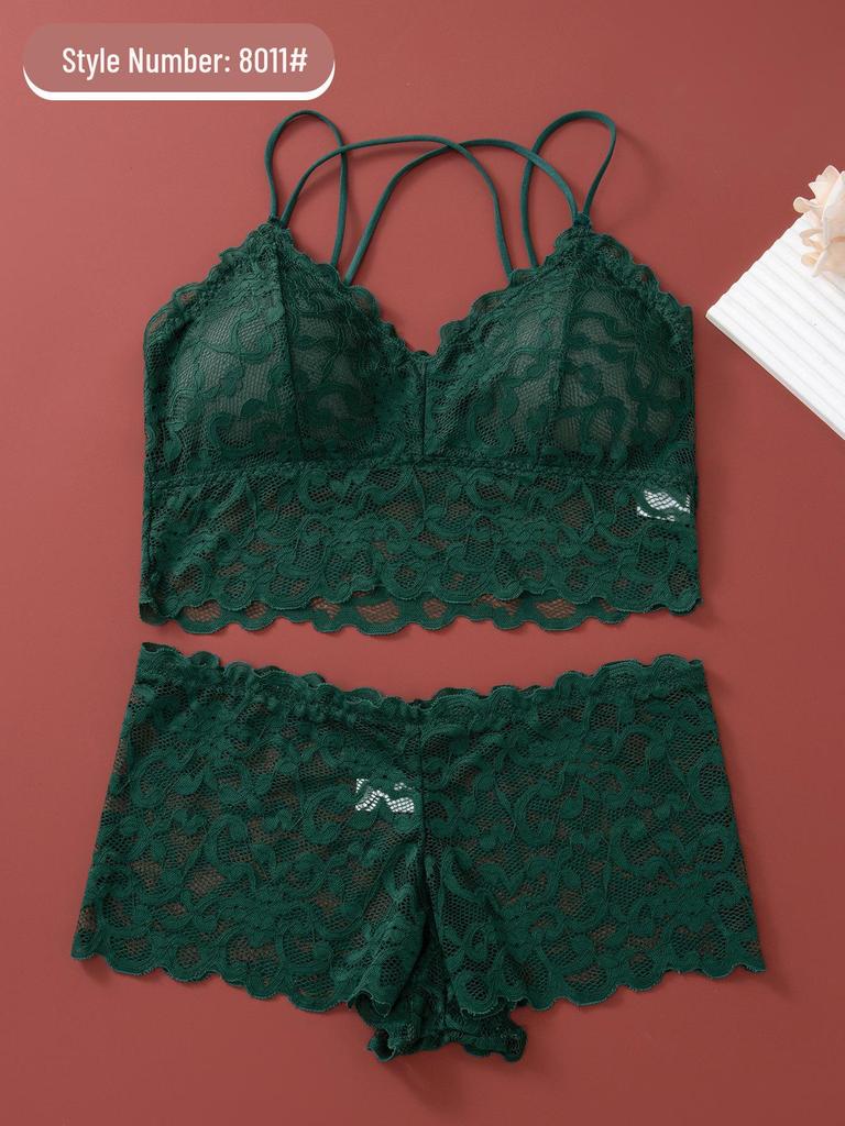 Women’s Sexy Lace Triangle Cup Bra & Panty Set - Wire-Free, Beautiful Back Design
