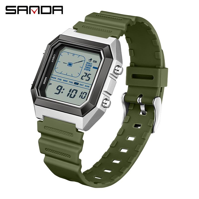 Waterproof Sanda Youth Watch - Simple, Trendy, Square Design with Analog Hands & Light-up Feature