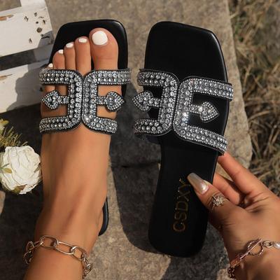 Plus Size 42 Fashion Rhinestones Slippers Women's Summer Outdoor Non Slip Flat Sandals Leisure Beach Flip Flops Sandalias Mujer