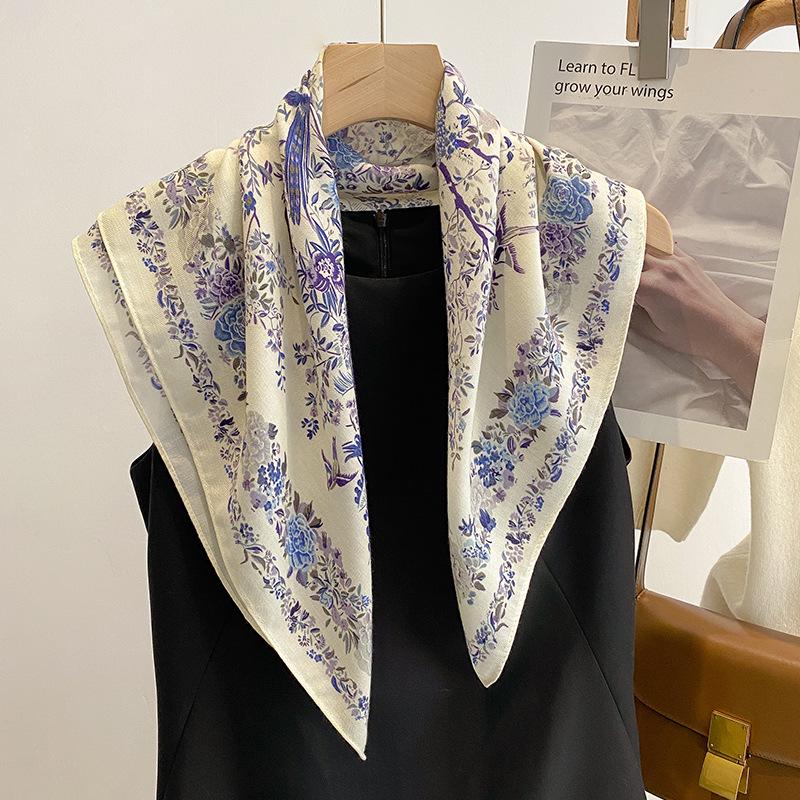 Artistic Floral Cotton Linen Scarf - Women's Winter Warm Neck Wrap & Fashionable Shawl