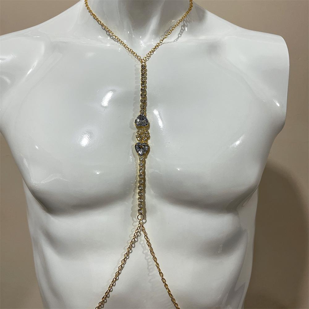 Europäische Und Amerikanische Neue Mode Doppel-Liebesform Brustkette Nachtclub Schmuck Voll Mit Diamanten Sexy Strass Körperkette Körperkette
