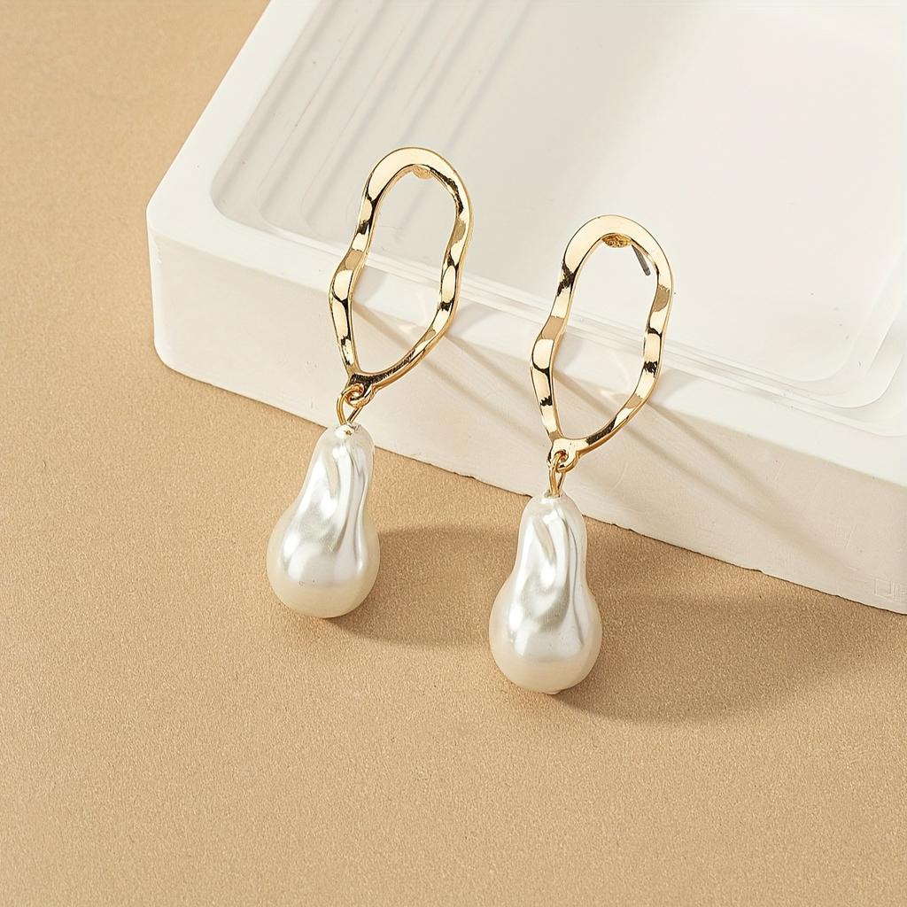 Simple imitation Baroque pendant earrings, fashionable versatile style geometric hollow earrings, daily party ears