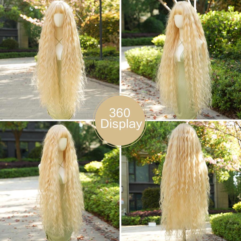 Golden Curly Long Bangs Lolita Wig - Soft Synthetic Fiber for Role Play