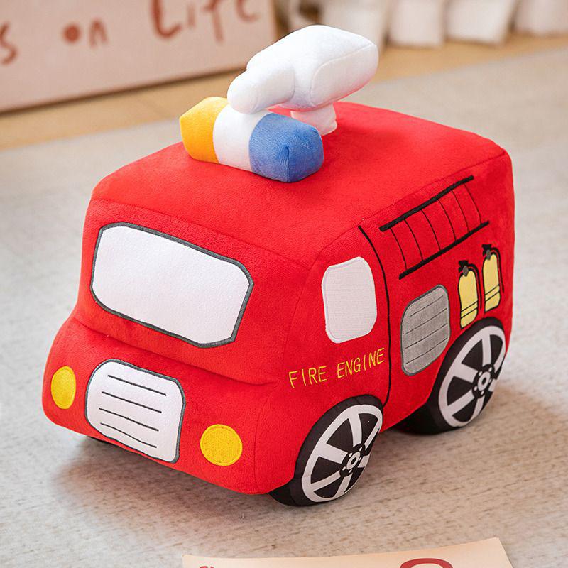 Cute Cartoon Fire Truck Excavator Plush Toy Soft Stuffed Car Pillow For Birthday Gift Building Construction Toys Creativity