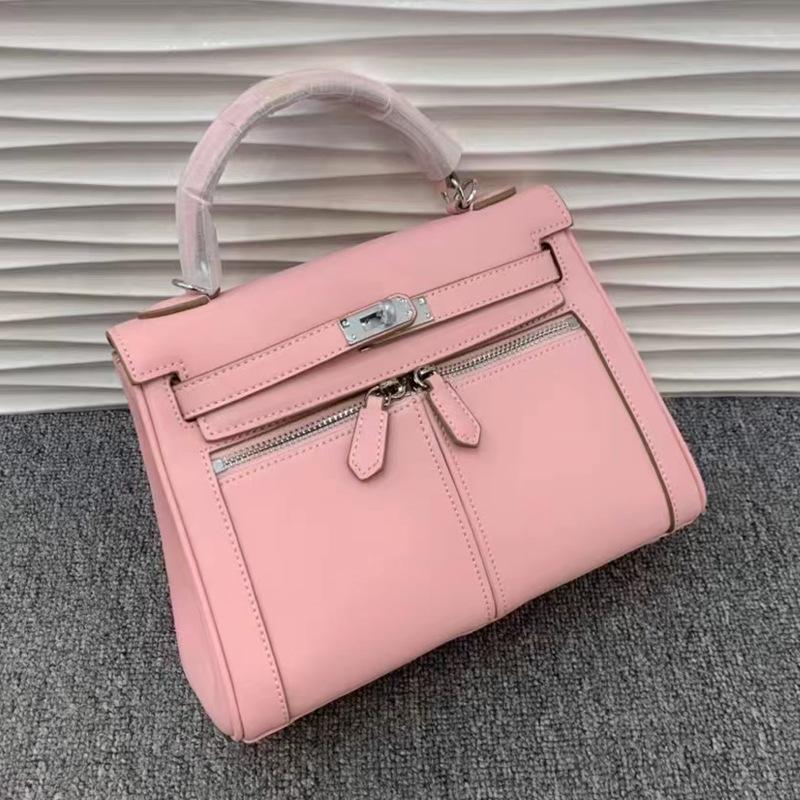 New Lakis Bag With Double Zippers And Wide Shoulder Straps High-end Multi Pocket Good Texture Swift Genuine Cowhide