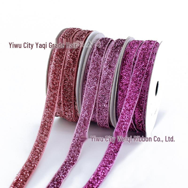 1cm Flocked Ribbon for Gift Wrapping & Costume Decoration - Non-Elastic, Shiny Woven Design