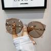 New Vintage Cat Eye Sunglasses Women Korean Metal Rimless Gradient UV400 Luxury Sun Glasses Retro Shades