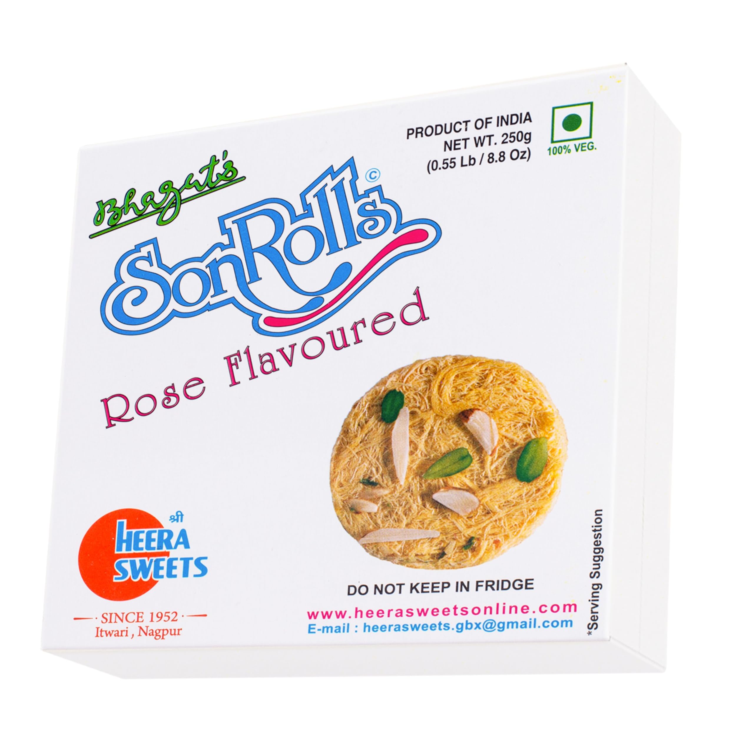 

Bhagat’s Heera Sweets Rose Son Rolls 250 gm from Nagpur | Premium Indian Son Rolls Mithai | Perfect for Diwali Indian Sweets, Rose Soan Rol