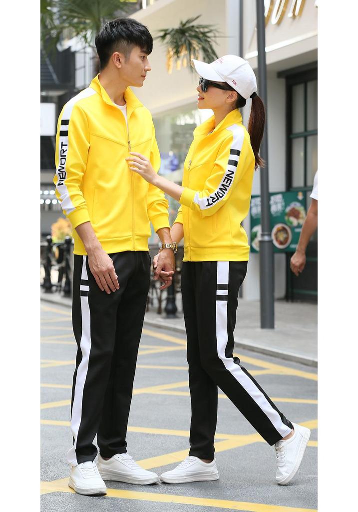 Casual Couple Sweatshirt & Jacket Set: Spring/Autumn Stand Collar Two-Piece School Uniform