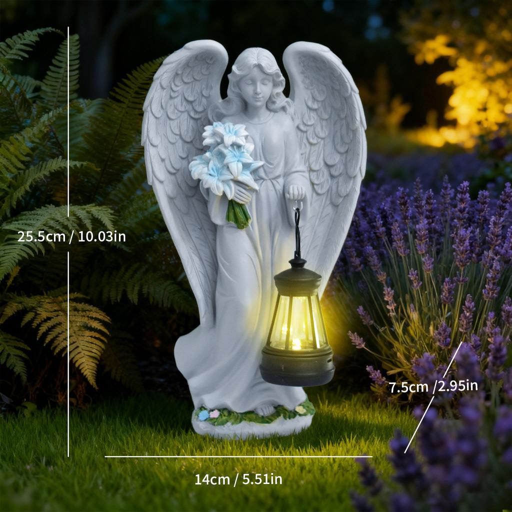 JYL TS/035,Resin Angel Carrying Blue Flower Lantern Solar Outdoor Light for Garden Figure Statue Decor