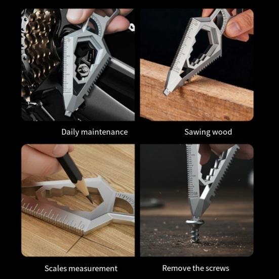 3/4Pcs Multi-functional Wrench 10 in 1 Everyday Carry Tool with Bottle Opener Protractor Dual-Scale Ruler Saw Cutter Screwdriver Rust-Resistant Hand