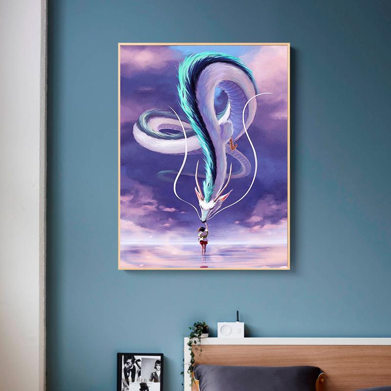 Japan Anime Movie Spirited Away Poster Canvas Painting White Dragon Ogino Chihiro Wall Art Living Room Home Decoration Cuadros
