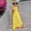 Seaside Vacation Sexy Backless Suspender Dress Women's Summer New Loose A-word Skirt Gentle Yellow Long Skirt
