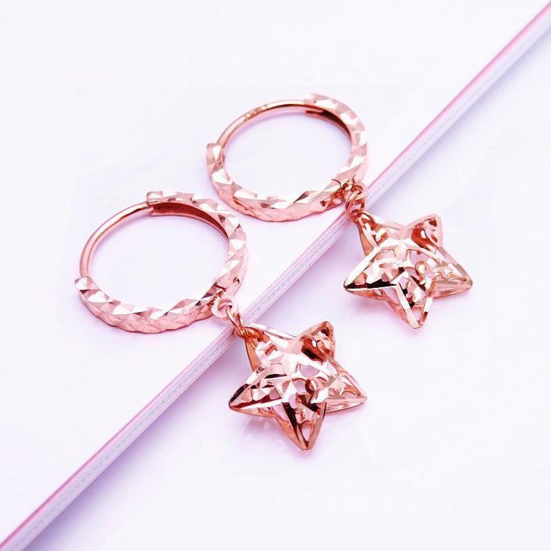 Purple Gold Hollow Five-Pointed Star Earrings Temperament Foreign Style Design Sense Rose Gold Plated Earrings