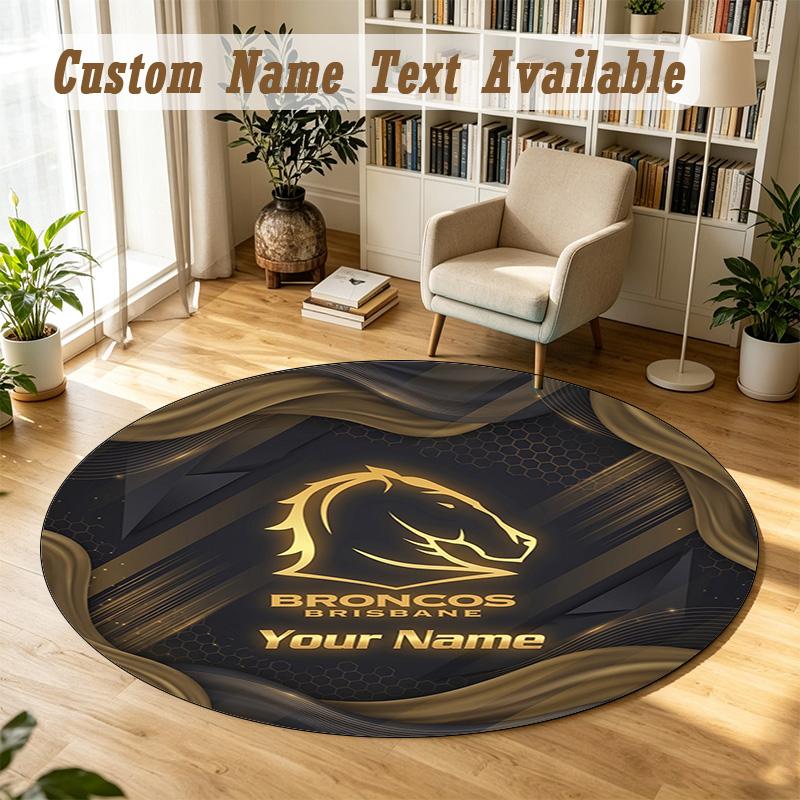 Round Rug Custom NameBrisbane Broncos Pattern Non Slip Carpet Home Floor Decor