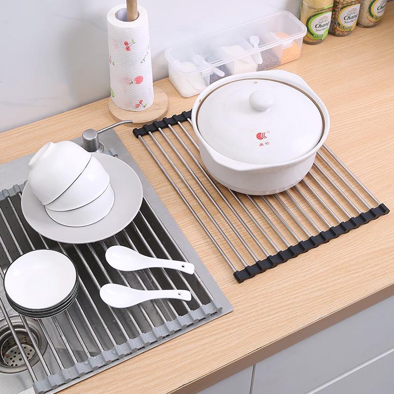 Foldable Stainless Steel Sink Dish Rack and Drainer for Kitchen