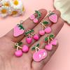 Rose Red Cherry Strawberry Drip Oil Alloy Accessories: Sweet Girlish Heart Earrings and Necklace Pendants.