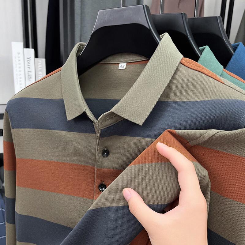 Firstview Men's Striped Cotton Long-Sleeve Polo Shirt