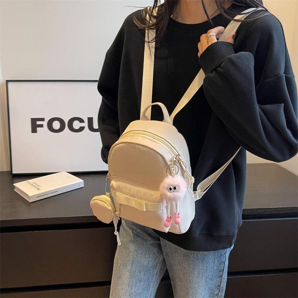 with Headphone Bag Mini Backpack Portable Nylon Solid Color Women's Backpack Zipper Bow School Bags Travel