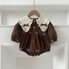 Baby-Krabbelstrampler im koreanischen Stil mit besticktem Kragen - Langarm, Niedrige Vollabdeckung für Frühling/Herbst.