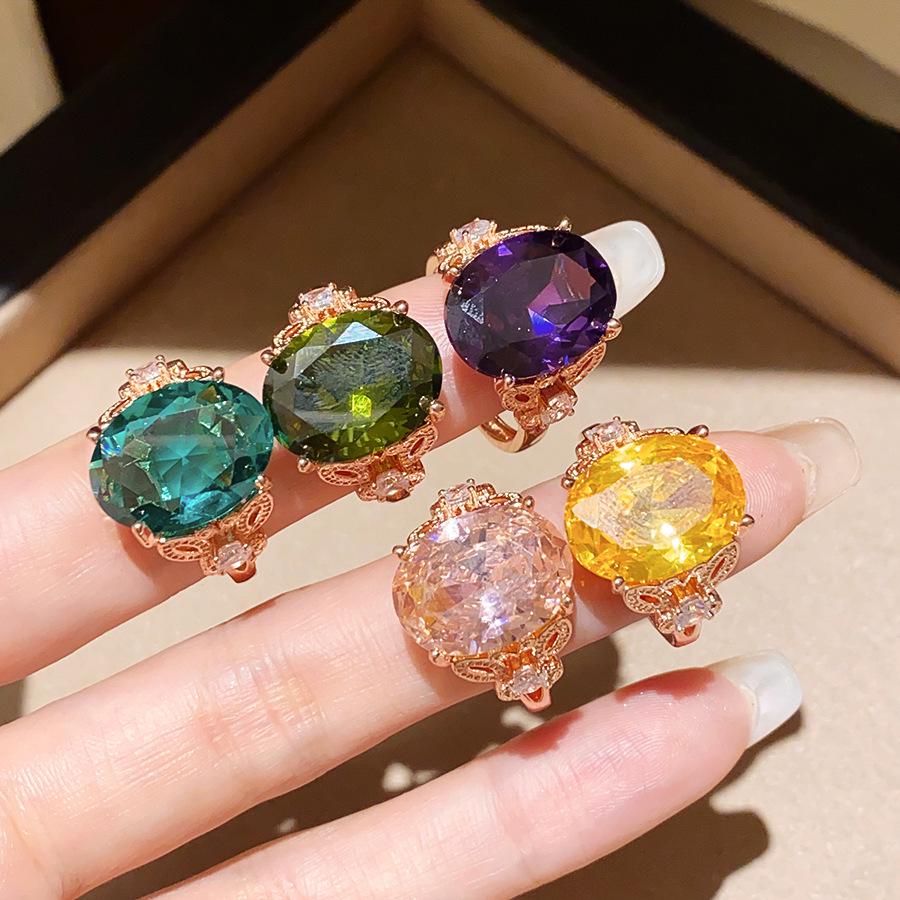 Qicai Liujing Elegant Oval Zirconium Adjustable Ring - Stylish High-End Index Finger Jewelry