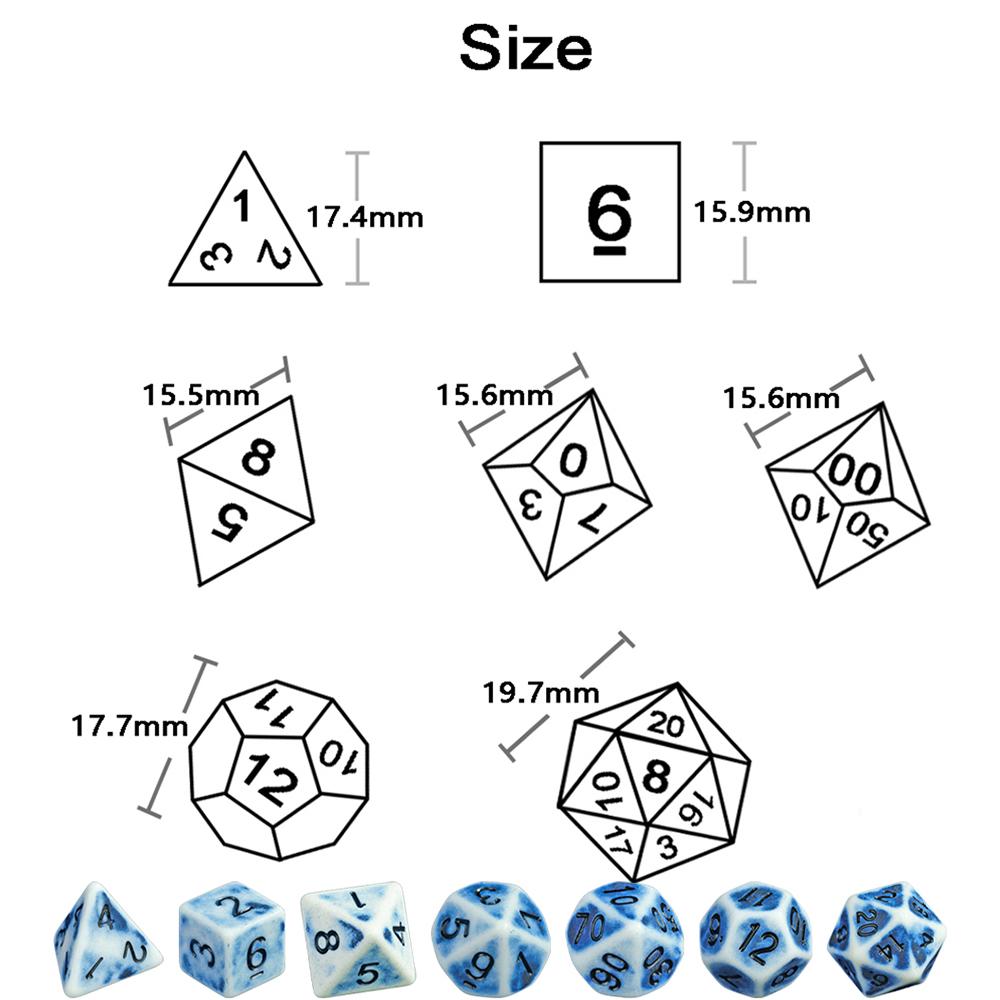 Kostki DND Retro Wielościenne Zestaw Kostek 7szt D4, D6, D8, D10, D%, D12, D20 Kostki do Gry do Gry DND Stół Planszowy Gry Fabularne