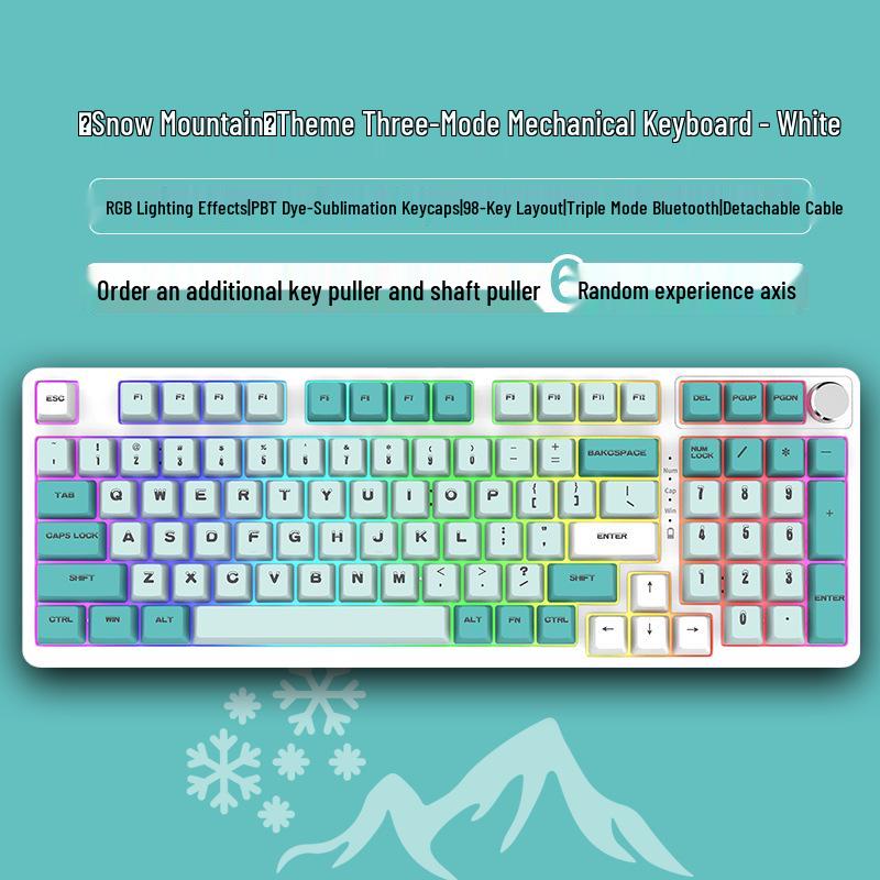 98-Key Wireless Bluetooth Three-Mode Mechanical Keyboard - Gaming, Esports, Office, PBT Transparent DIY Customization