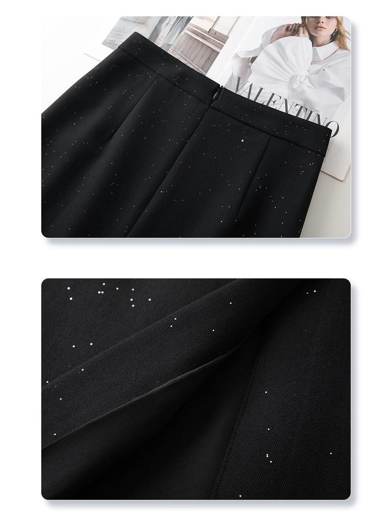 Women's Black Sequin Bodycon Midi Skirt with Slit - Spring 2025 Collection