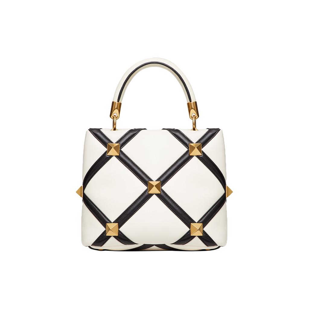 Valentino Roman Stud Series Diamond Pattern Soft Lambskin Removable Adjustable Chain Shoulder Strap Crossbody Shoulder Tote Bag Small WW0B0I97ZDFA81